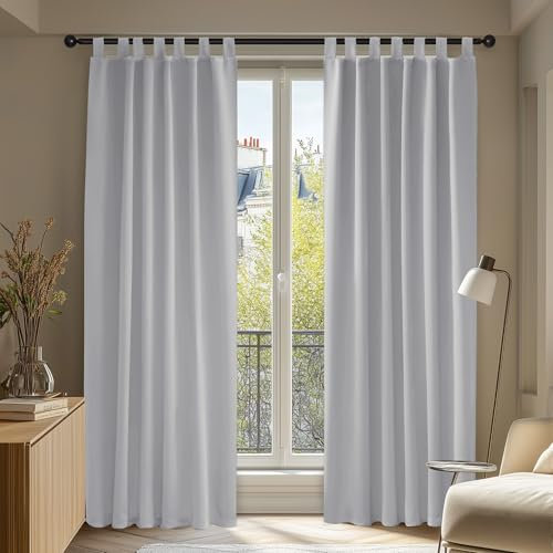 Deconovo Verdunklungsvorhänge mit Schlaufen Gardinen Lärmschutzvorhang Winter Extra Warm Thermo Vorhang Thermogardine Kälteschutz, 175x140 cm(HöhexBreite), Weiß Grau, 2er Set