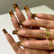 GlamRays 24 faux ongles carrés longs marrons, motif french manucure, léopard