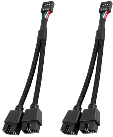2Pack USB Header Splitter Motherboard 2 Ports Cable USB 2.0 9Pin Female to Dual 9Pin Male Extension Cable Main Board Splitter Nylon Braided for Computer Internal Motherboard