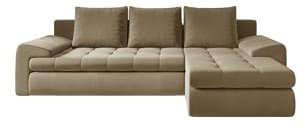 Kaiser Möbel - Ecksofa mit Schlaffunktion und Bettkasten - Tomi Couch für Wohnzimmer - Wohnlandschaft L Form - Easy-Clean Stoff Castel - 150x237x85cm - RechtsSenffarbe