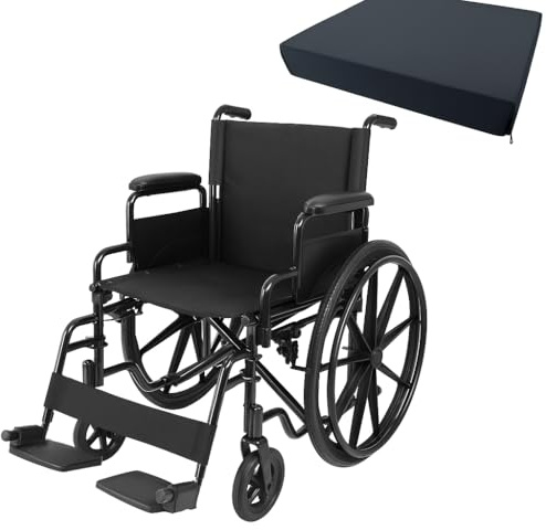 App Life Sedia a Rotelle Pieghevole Leggera ad Autospinta, Dispositivo Medico Classe I per Disabili/Anziani Acciaio con Braccioli, Pedane ribaltabili Estraibili (Sedia a Rotelle + Cuscino Nylon)