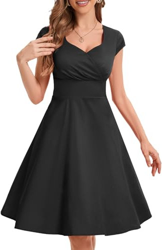 Fynadressr Black Dress for Women 1950s Vintage Cocktail Dress 50s Christmas Dresses Retro a Line Party Swing Black 2XL