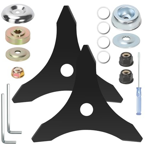 Huazu Freischneiderklingen, 3 Zähne, Karbonstahl, Unkrautvernichter, Ersatzklinge mit Adapter-Kits, passend für Husqvarna, Stihl, Ego, Oregon, Makita Freischneider, Weedwacker (2er-Pack)