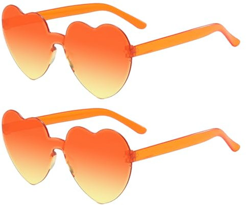 Meleager Herz Brille, Orange Rot Gradient Herzförmige Sonnenbrille, 2 Stück Randlose Sonnenbrillen Set Party, Vintage Hippie Herzform Brille 90er, für Party, Hochzeit, Karneval, Halloween