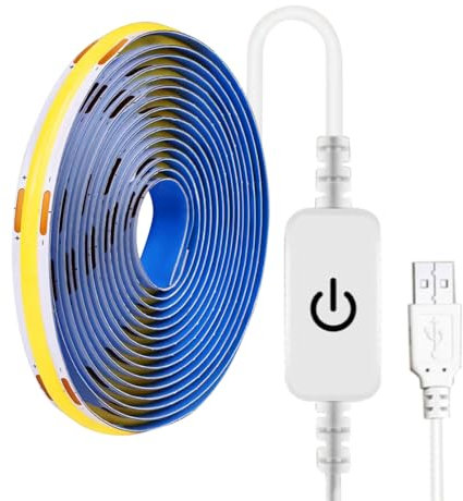 aixi-SHS Striscia LED COB USB 5M bianco caldo DC5V Dimmable LED Strip Light per TV sfondo, casa, ufficio