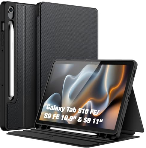 FINTIE Case for Samsung Galaxy Tab S10 FE 2025/ S9 FE 10.9 Inch/ S9 11 Inch with S Pen Holder, Slim TPU Folio Tablet Case with Stand Function, Black