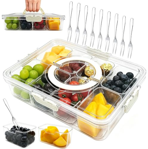 TZEKING Snackschale,Snackbox mit 8 Fächern,Snackteller mit Deckel,Snack Aufbewahrungsbox,Küche Gewürze Box,Tragbar Snackbox Organizer für verschiedene Gewürze und Früchte,Familien und Picknicks