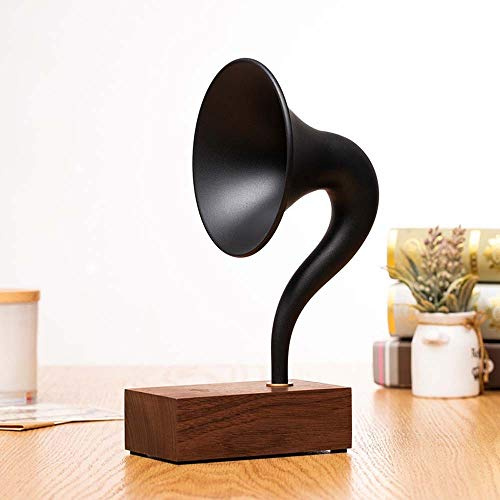 ZJFHEYUO Mini-Mini-Bluetooth-Stereo-Phonograph, Vinyl, Retro, für Zuhause, Wohnzimmer, schwarzes Horn, 185 mm x 137 mm x 280 mm