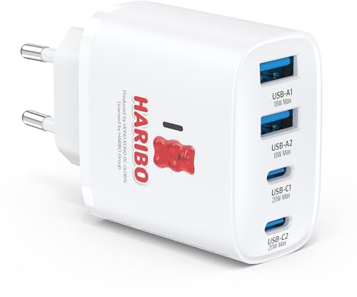 Haribo USB C Ladegerät, 4 Ports Netzteil USB-C,40W Schnellladegerät USBC | PD Mehrfach Adapter für iPhone17/16/15/14/1312/11 Pro Max, für iPad, Gaxlaxy, Handys-Ladegerät Stecker Charger,Rot