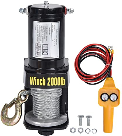 TIKATARER Treuil de Remorque, 2000 Lb 12 V, 286 X 100 X 105 Mm, Treuils électriques en Acier Inoxydable et ABS pour Remorque de Bateau avec Contrôleur et Crochet en Alliage, Treuil