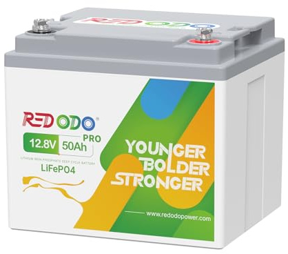 Redodo 12V 50Ah Pro Batterie LiFepo4 640Wh Batterie Lithium Durée de Vie 10 Ans pour Trolling Motor/Systèmes Solaires/Camping/Pêche
