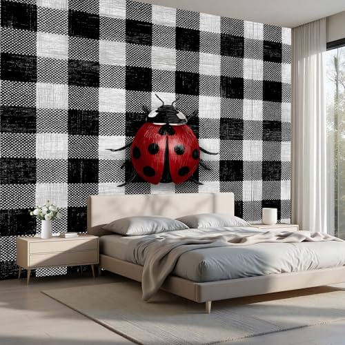 Wallpaper Photo Geometric Check Red Ladybug 450x315cm(W x H) Murals Wall Art Wallpaper 3D Photo Wall Mural Living Room Bedroom Geometric Stripes Gray Wallpapers Papel Mural