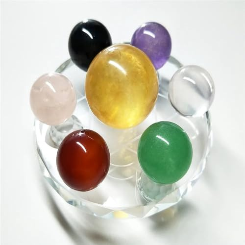 XTVVTODJXT Stone Set of 7 Crystal Balls with Stand Made of Yellow Calcite Black Obsidian Rose Clear Quartz