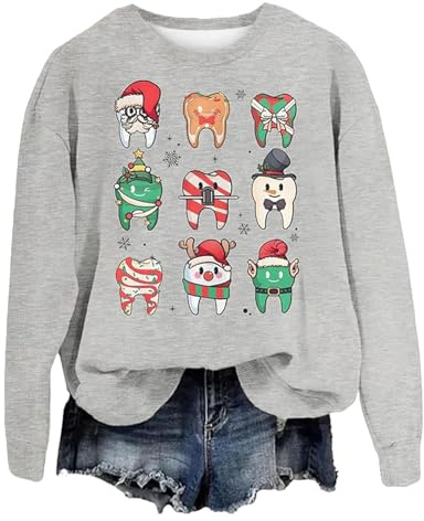 Zanisouta Weihnachtspullover Damen Lustig Sweatshirt Langarm Weihnachtspulli mit Niedlicher Weihnachtsmotiv Wichtel Muster Rundhals Weihnachtskostüm Oversized Weihnachten Pullover