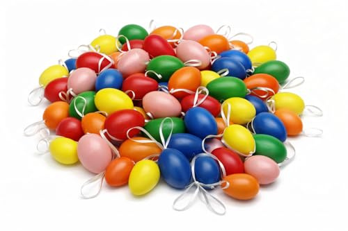 KAMACA 48er Set Bunte Ostereier zum Aufhängen – Mix aus 24x 6 cm & 24x 4 cm – Wetterfester Osterschmuck für Draußen & Drinnen – Wiederverwendbare Osterdeko für Osterstrauch & Garten