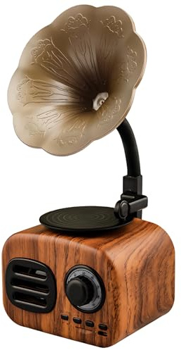 Chewtoyo Mini Grammofono Grammofono Grano Giallo Legno 3.7 x 2.8 x 2.4 in/9.5 x 7 x 6 cm, Wireless & Decorativo, Pulsanti Multifunzione, Batteria 1200mAh
