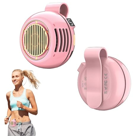 YSINOBEAR Small Clip Fan,Portable Silent Mini Bladeless Fan Clip On,360° Adjustable with 5 Speeds & Digital Display,Mini USB Rechargeable Cooling Fan for Travel, Outdoor,Office,Desk (Pink)
