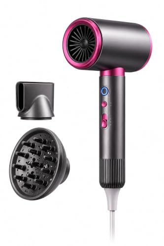 TOCVEOE Professional 2200W Ionic Hair Dryer with AC Motor and Diffuser | 2 Speeds, Hot and Cool Air, Concentrator Nozzle for Straightening, Diffuser for Curls; Suitable for Home, Salon, and Travel