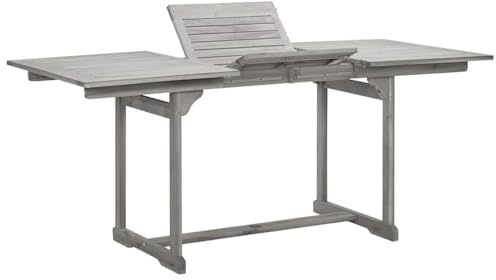 Runheo Garten-Esstisch aus massivem Akazienholz mit grauem Finish 120-170 x 80 x 75 cm ausziehbar wetterfest mit Schirmloch für Terrasse Balkon Wintergarten Veranda Outdoor