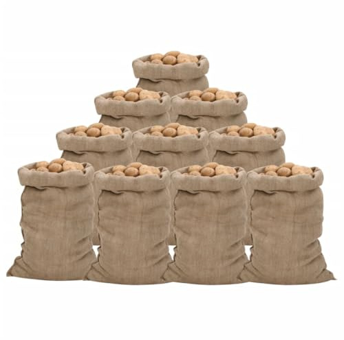 Ordellia jutesäckar 10 st. 60 x 105 cm, 100 procent jute, 340 g/m2, naturlig påse för förvaring, transport, växtskydd, dekoration, hem och trädgård