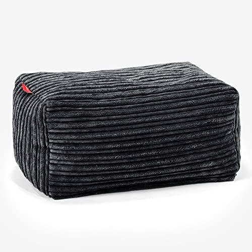 Lounge Pug Kleiner Fußhocker Pouf, Schwarz Cordstoff, Sitzpouf, Pouf Sitzsack Hocker Wohnzimmer