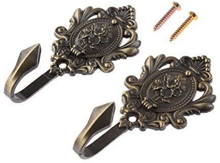 Hicello 2 Pack Vintage Rose Wall Hooks, Antique Copper Decorative Hooks, | Zinc Alloy Floral Curtain Holdback Wall Hangers for Keys, Jewellery, Scarves and Home Décor with Screws