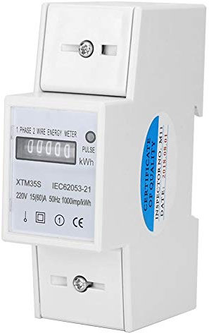 XTM35S 220V Compteur d'électrique Monophasé Wattmetre Compteur Electrique Consommation Digital 2P Compteur Électrique sur Rail DIN KWh Mètre Compteur d'Énergie Numérique (15 (60) A)
