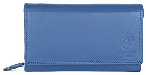 J. Wilson London Luxus Designer Geldbörse mit Mehreren Fächern aus weichem Nappa-Leder mit RFID-Schutz, Reißverschlussfach, Geschenkbox für Damen