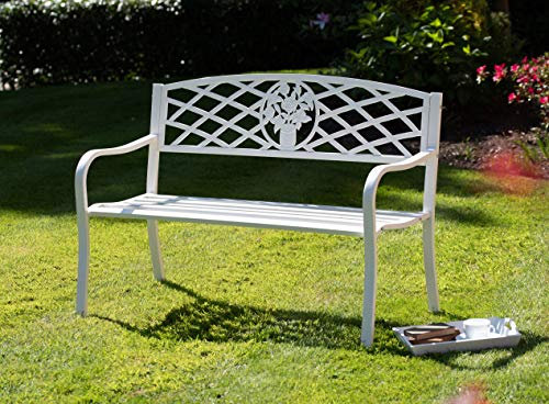 White Metal Garden Bench, L127 x W53 x H86cm