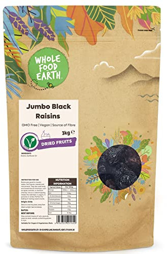 Wholefood Earth Jumbo Black Raisins 3 kg | GMO Free | Source of Fibre