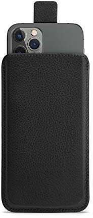 WIIUKA Hülle für iPhone 12/12 Pro, Lederhülle extra schlank mit Verschluss, Premium Leder, Design Handyhülle Tasche Schwarz