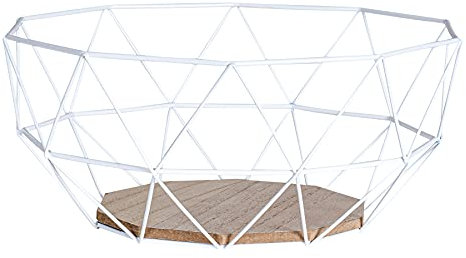 levandeo Korb Metall Weiß 26x12cm Obstkorb Modern Holz MDF Braun Schüssel Schale Deko Design Tischdeko