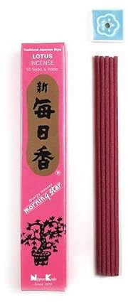 Japanische Räucherstäbchen 50 Stück Nippon Kodo Morning Star Incense Sticks Rauchstäbchen aus Japan aus Natürlichen Stoffen ohne Chemie für Entspannung und Meditation (Lotusblüte)