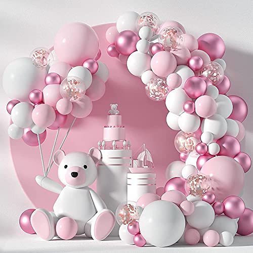 Luftballons Girlande Set,149 Stück Luftballon Rosa Set,Weiß Rosa Metallic Ballon,Konfetti Ballon,Latex Ballon,Luftballons Garland Kit,Macaron Rosa Ballons Girlande Set,Luftballon Geburtstag Deko