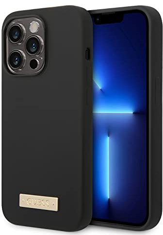 Guess GUHMP14XSBPLK hülle für iPhone 14 Pro Max 6,7 schwarz/Black Hard case Silicone Logo Plate
