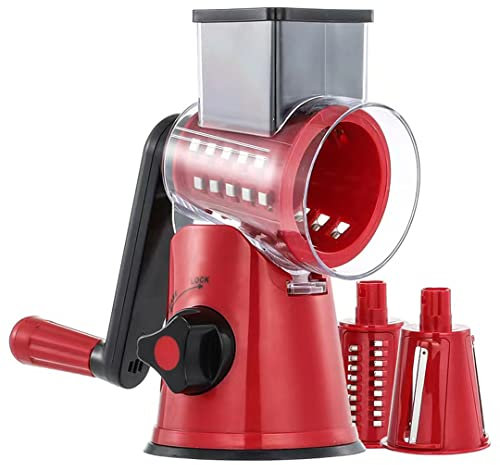 Rotary Cheese Grater Kitchen Mandoline Vegetable Slicer with 3 Interchangeable Blades, Rotary Drum Slicer for Fruits Vegetables Nuts