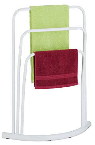 Relaxdays Porte-Serviettes Non Fixe, 3 Barres, HxLxP: 86 x 66 x 21 cm, Support Salle de Bain, Semi-Circulaire, Blanc