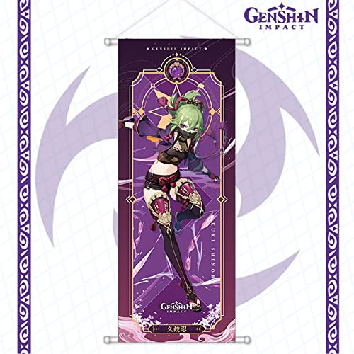 Rainteam Genshin Impact Poster, Spiel, hängende Wandkunst, künstlerische Leinwand, Genshin-Charakter-Poster mit Stäben für Wohnzimmer, Schlafzimmer, Dekor (Kuki Shinobu)
