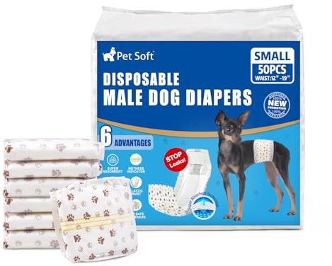 Pet Soft Einweg-Hundewindeln für Rüden 50 Stück, Hochsaugfähige Rüdenwindeln mit Nässeindikator und Auslaufsicher (S-50 Stück)