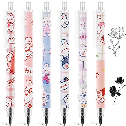 OFFCUP Tintenlose Bleistifte Ewig, 6 Stück Bleistifte Set, Druckbleistift, Süße Cartoon Schale, Wiederverwendbarer Bleistift, für Kinder Erwachsene Studenten(Kaninchen)