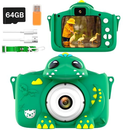 Kids Digital Camera for Girls and Boys, 1080P 2.0 Screen With 64GB Card and Selfie Mode, Toddler Video Camera, Christmas and Birthday Gifts Toy for Age 3-10 (Green)