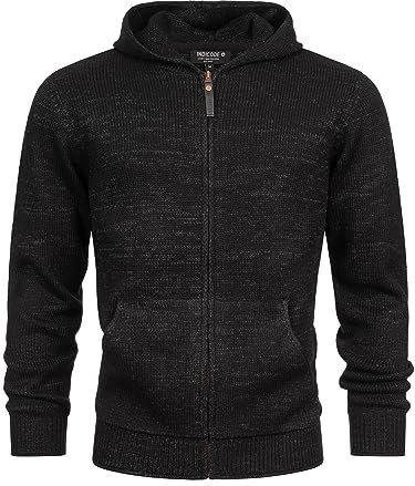 Indicode Herren INGage Strickjacke mit Stehkragen und Reißverschluss | Cardigan Feinstrickjacke für Männer Black, L