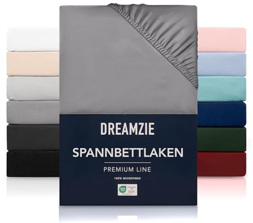 Dreamzie Spannbetttlaken 90x200 cm - Hoher Steg bis 33 cm - 100% Mikrofaser - Anthrazit - Schadstoffgeprüft (Oeko TEX), Bettlaken mit Gummizug
