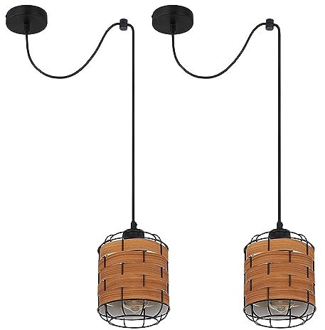 Pendelleuchte Esstischlampe Hängelampe Holzoptik Wohnzimmer, Gitter Optik, 1x E27, DxH 15 x 200 cm, 2er Set
