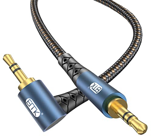 EMK Rechteckiges 3,5 mm Klinkenkabel, Jack 3,5mm Stereo Audiokabel (2m) | Jack zu 90 Grad Aux Kabel, Winkelstecker AUX Kabel für Handy, Auto, Echo Lautsprecher, Soundbar, Headset (Right Angle)