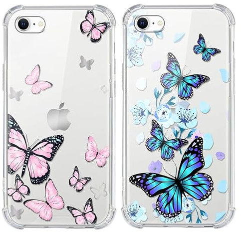 Xylota 2 Stück Handyhülle für iPhone 8/7/SE 2020/SE 2022 4,7 Hülle, Durchsichtig Aesthetic Schmetterling Muster Case, Transparent Dünn Silikon TPU Stoßfeste Kratzfest Schutzhülle Frauen Mädchen Cover