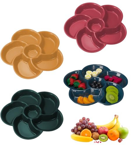 Zfseyuh Plateaux à Compartiments,4 Pièces Assiette Aperitif Assiette 5 Compartiments Plateau Apero Fleur Assiette Fruits Snack Repas pour Apéritifs,Pique-Nique & Fêtes Réutilisable