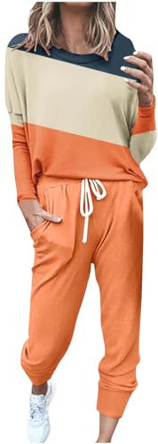 EMATOP Damen Trainingsanzug Casual Langarm Sweatshirt und Lange Hose Jogginganzug 2 Stücke Set Sportswear Baumwolle Sport Freizeitanzug Mode Farbblock Tracksuit Herbst Winter Yoga Outfit