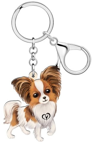 DALANE Acryl Papillon Hund Schlüsselanhänger Welpe Haustiere Schmuck Geschenke für Frauen Damen Mädchen Kinder Auto Schlüsselring Brieftasche Zubehör (Braun)