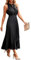 ONAYEYO Damen Sommer Plissee Lang Kleid V Ausschnitt ärmellos Schweizer Punkt Sommerkleid Elegant Hohe Taille Abendkleid Midikleid Casual Einfarbig Strandkleid (M, Schwarz)